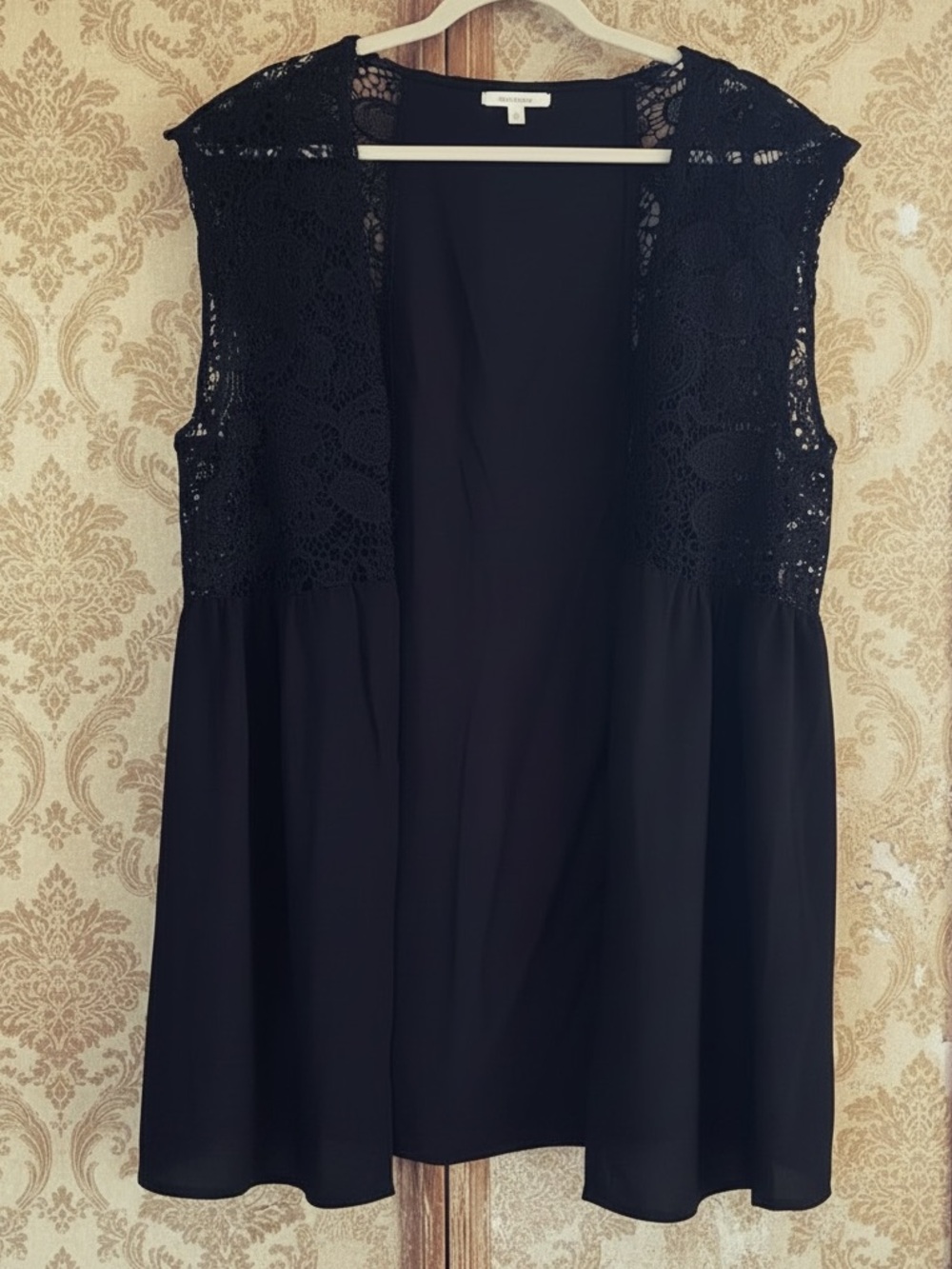 Maurices Black Crochet Lace Open-Front Duster